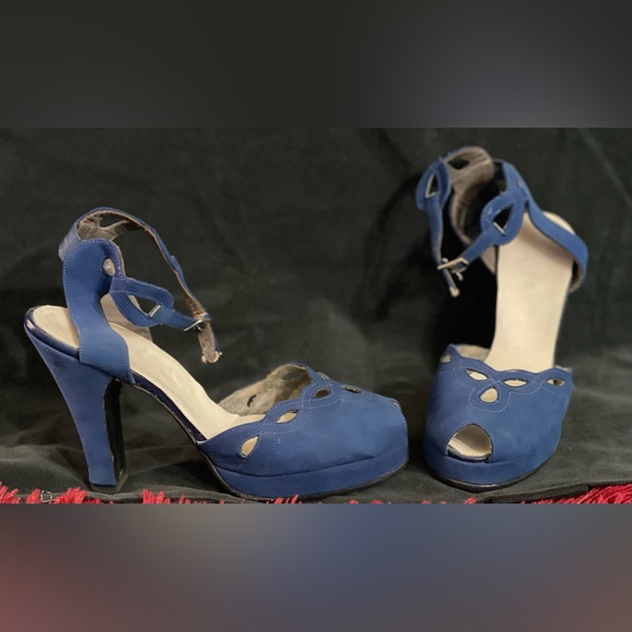 VINTAGE BLUE SUEDE SHOES pin up burlesque - Picture 5 of 9